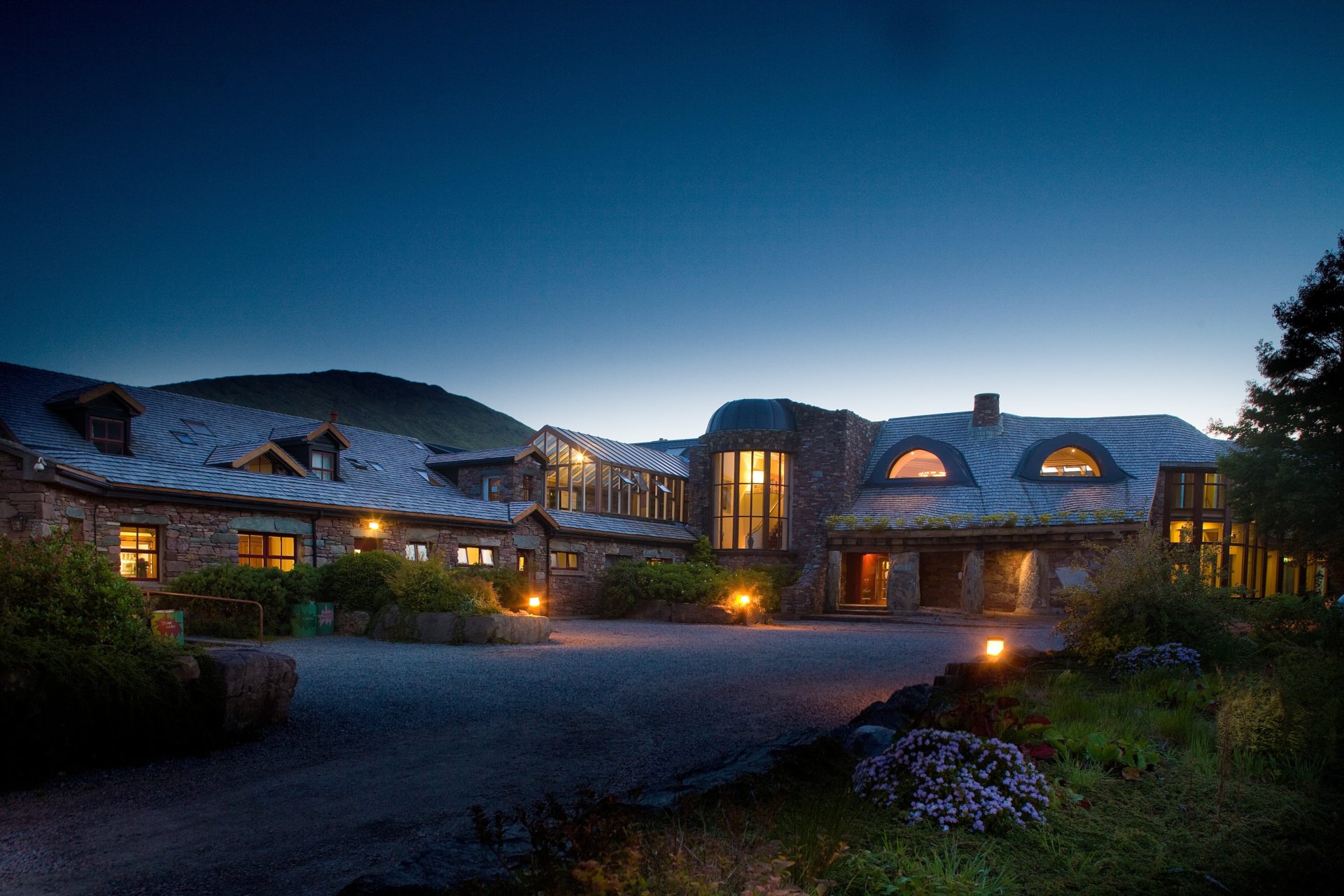 Hotel Delphi exterior at night